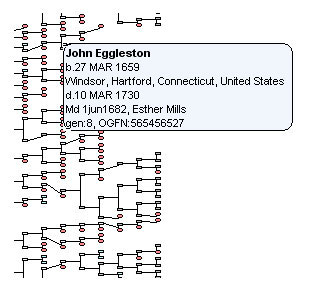 Surf your family tree by mousing over the boxes. Full details will pop right up