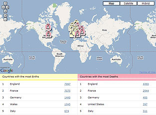 Explore on a map the countries where your ancestors were born and died