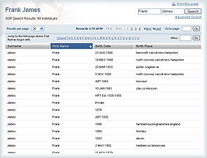 Review search results with column sorting and jump to value